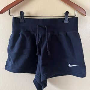 Nike Black Women's Ribbed-Waist Athletic Shorts with White Swoosh